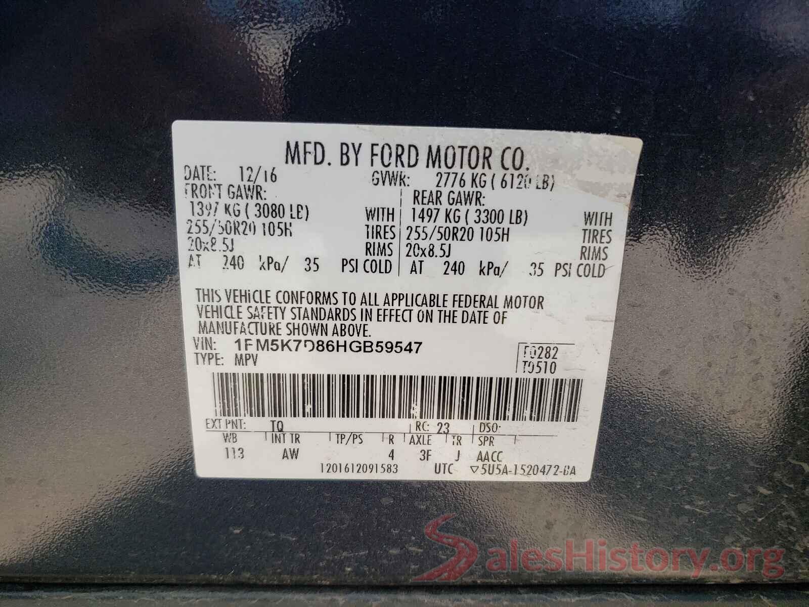 1FM5K7D86HGB59547 2017 FORD EXPLORER