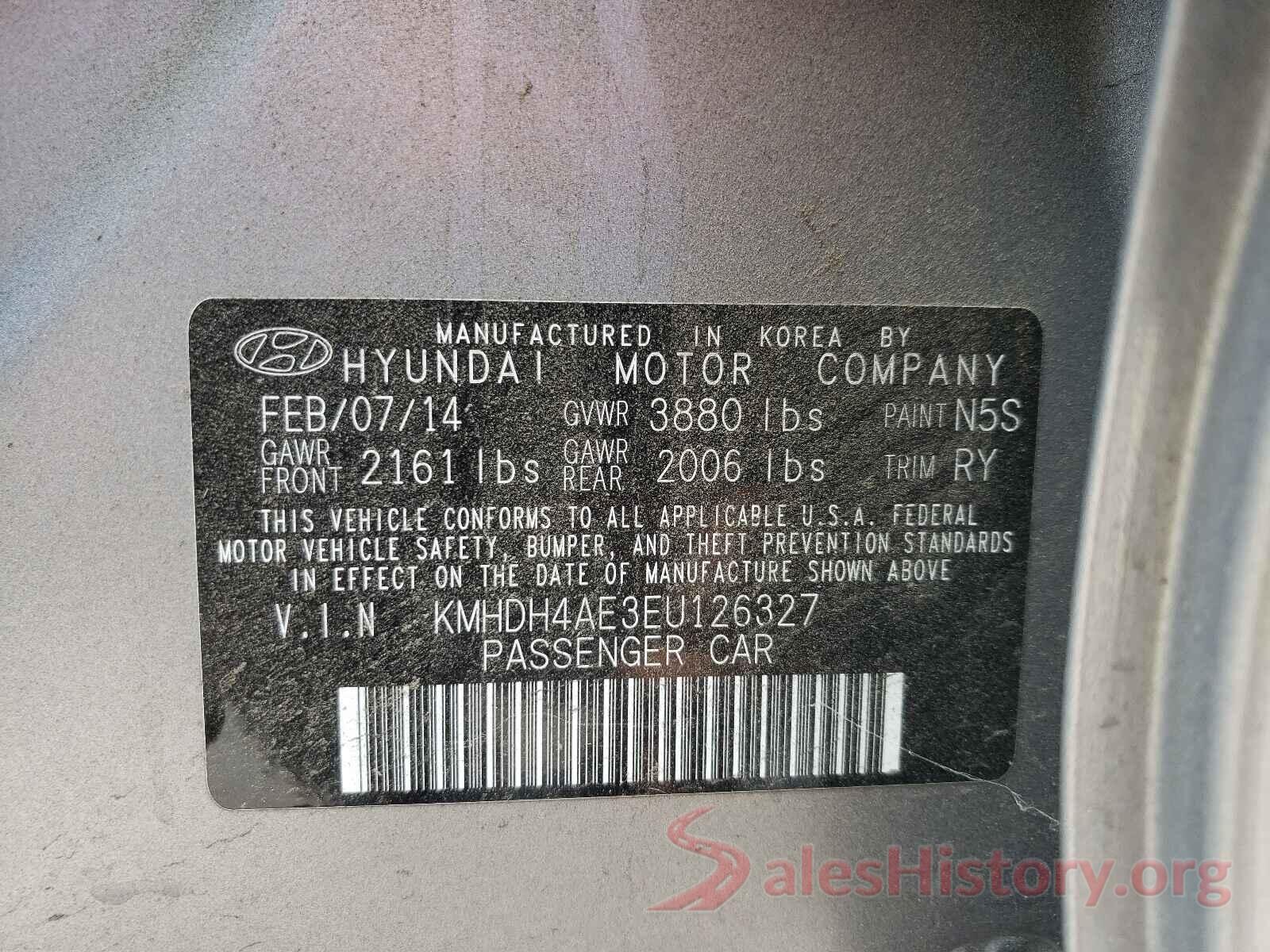 KMHDH4AE3EU126327 2014 HYUNDAI ELANTRA