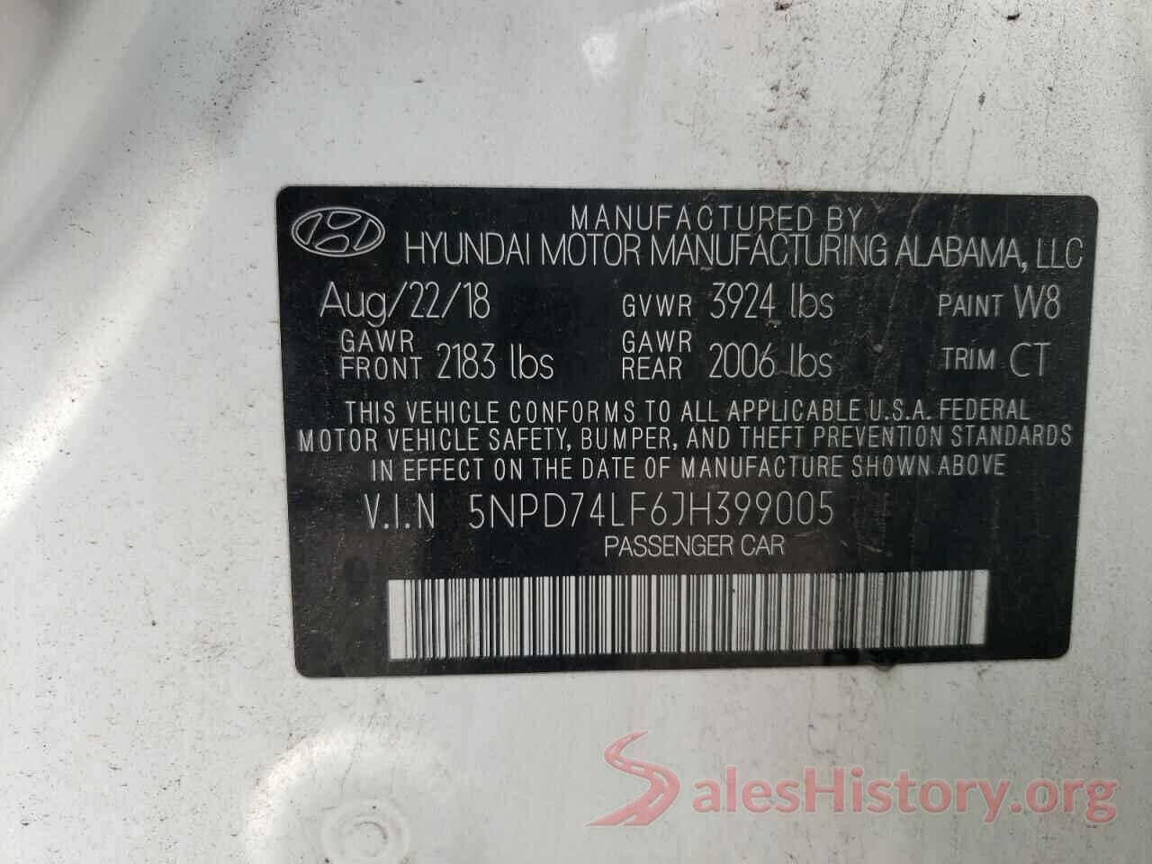 5NPD74LF6JH399005 2018 HYUNDAI ELANTRA