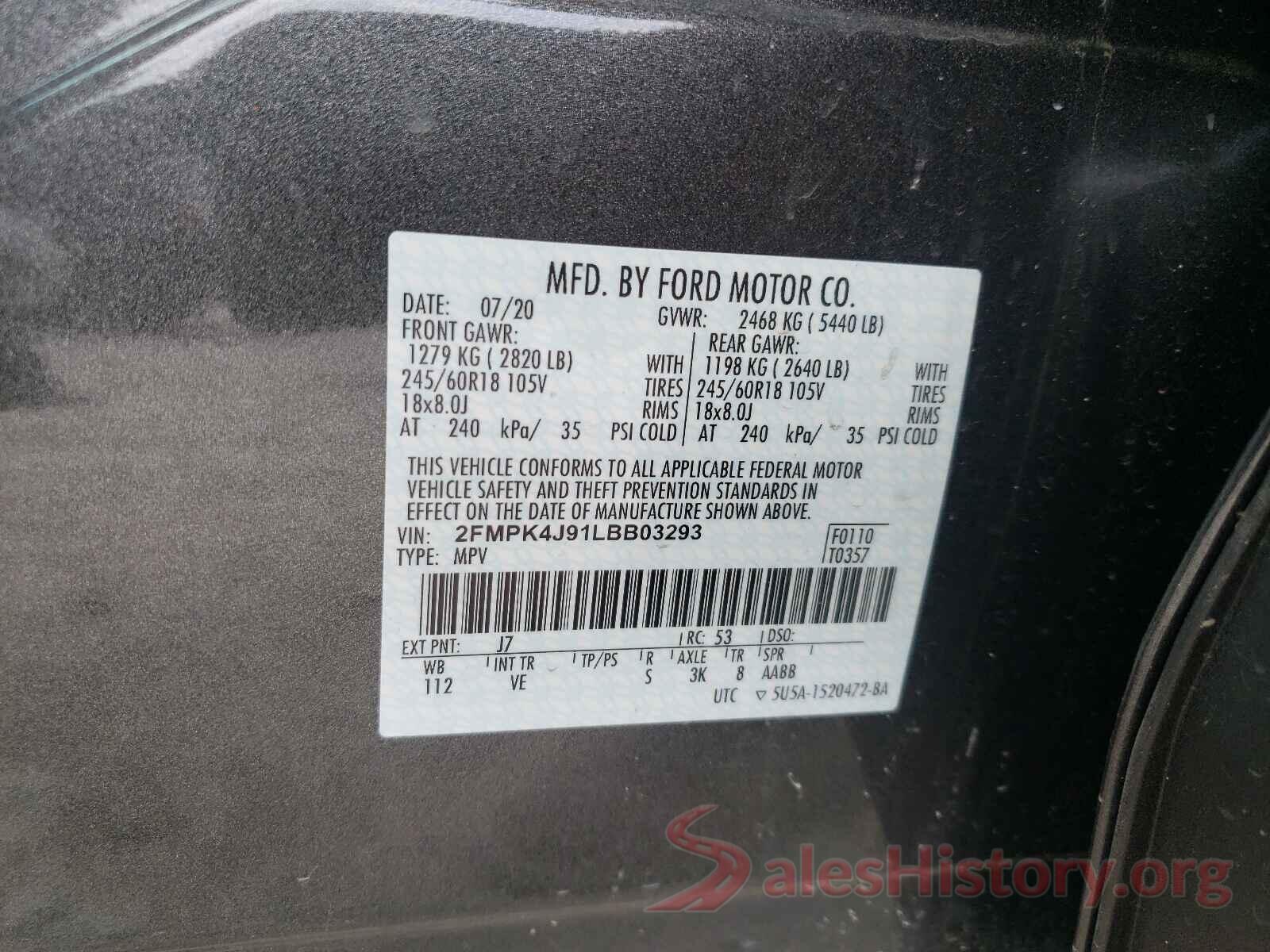 2FMPK4J91LBB03293 2020 FORD EDGE