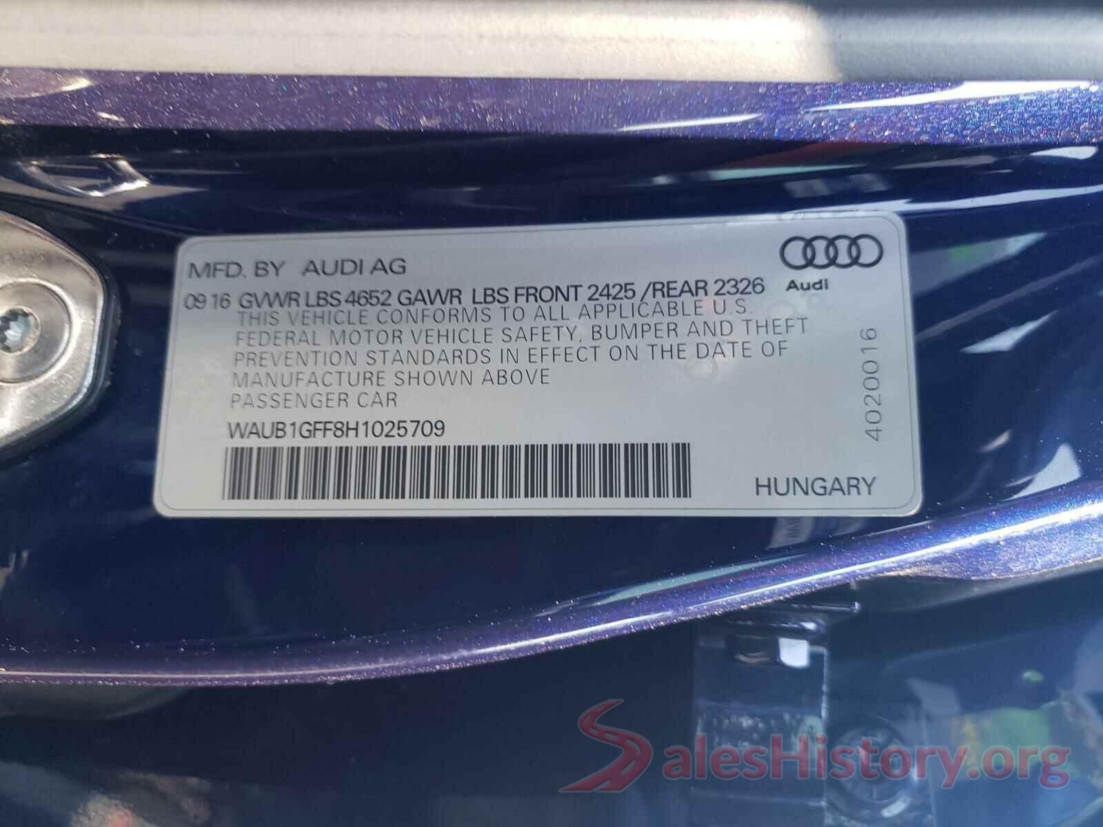 WAUB1GFF8H1025709 2017 AUDI S3