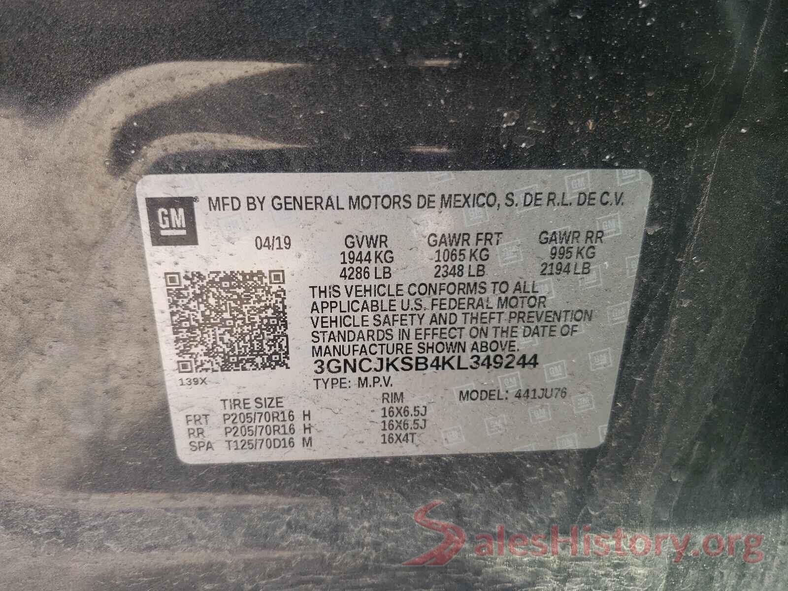 3GNCJKSB4KL349244 2019 CHEVROLET TRAX