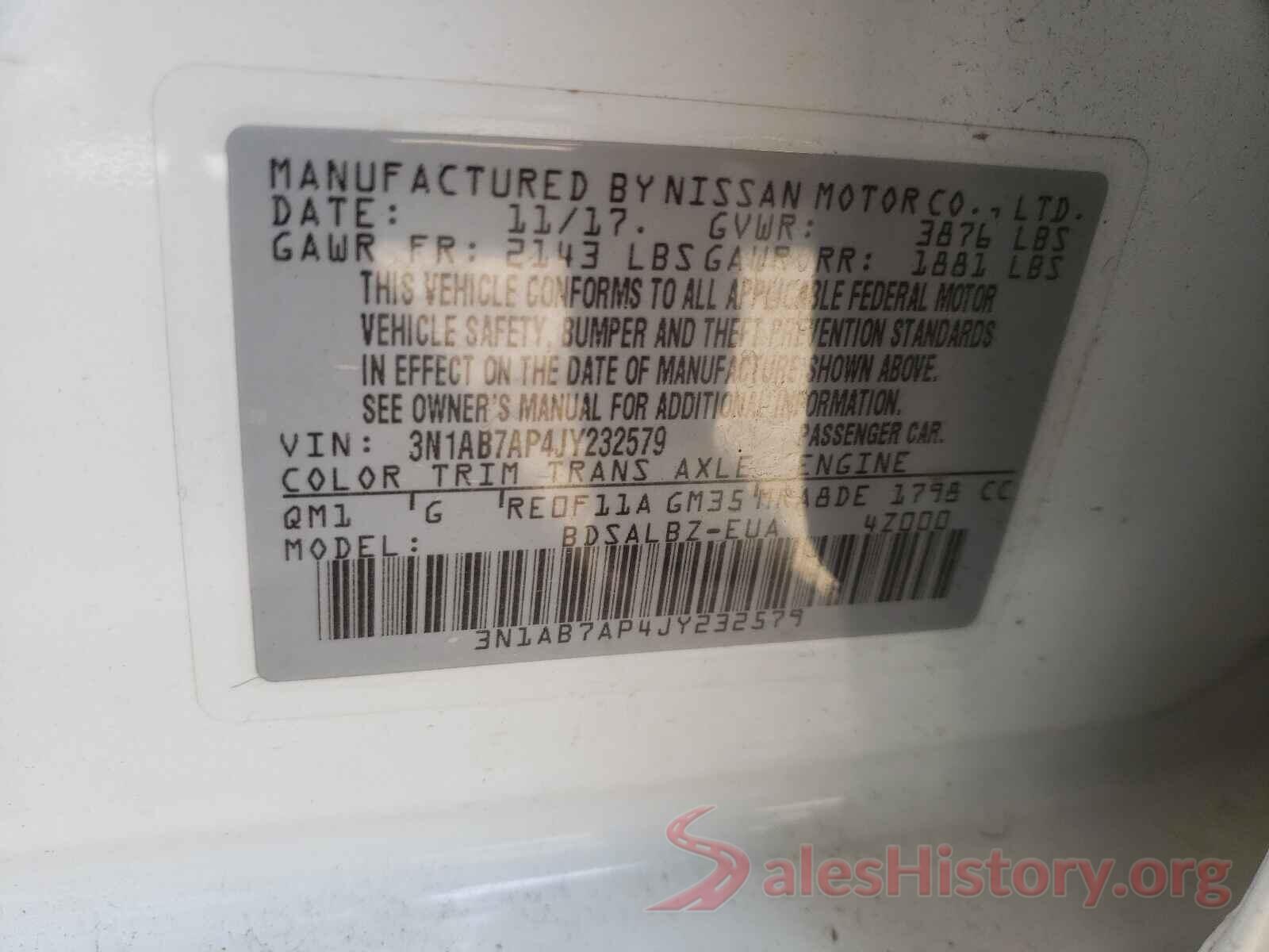 3N1AB7AP4JY232579 2018 NISSAN SENTRA