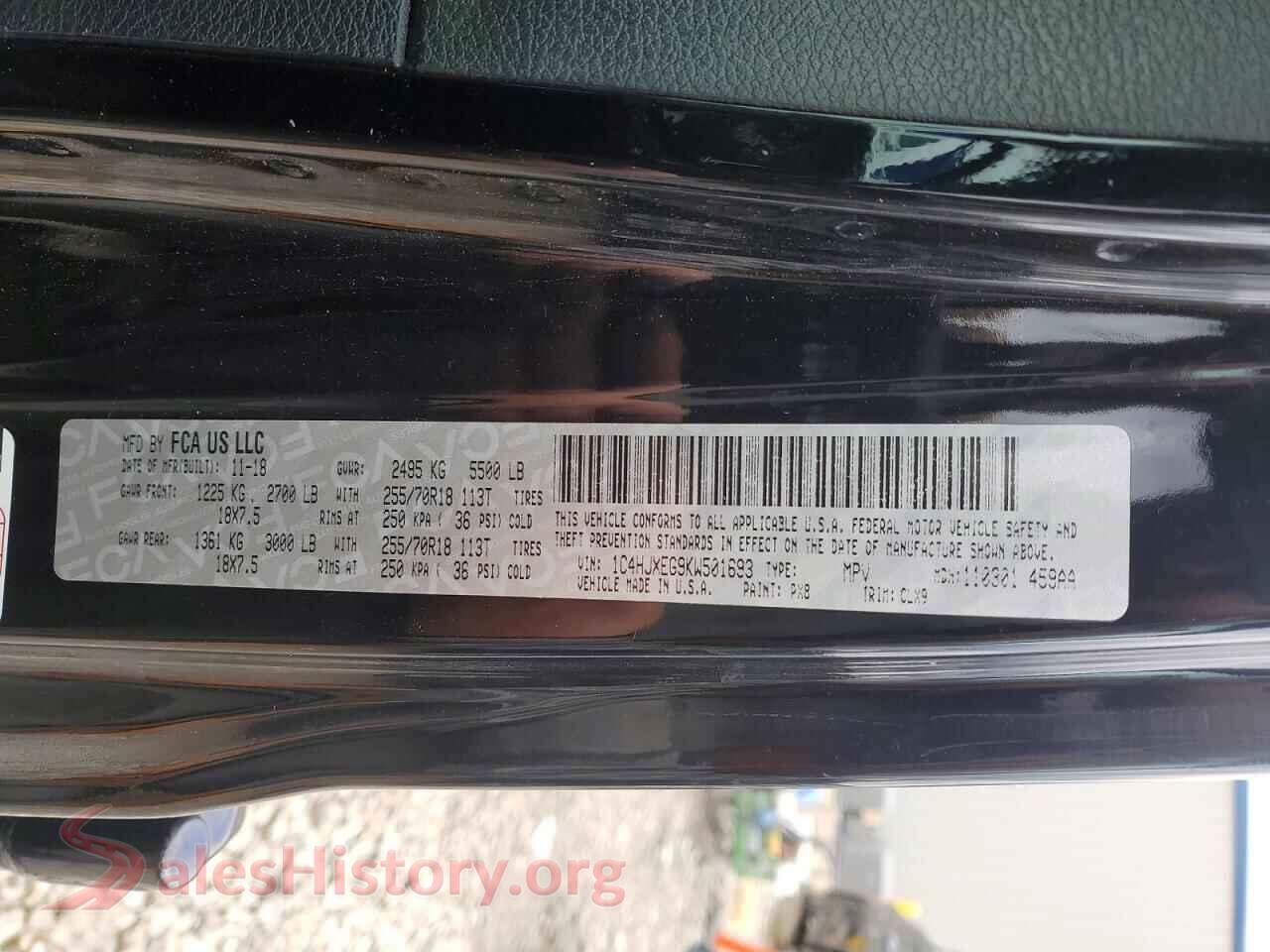 2019 JEEP WRANGLER VIN 1C4HJXEG9KW501693, wheel and tire