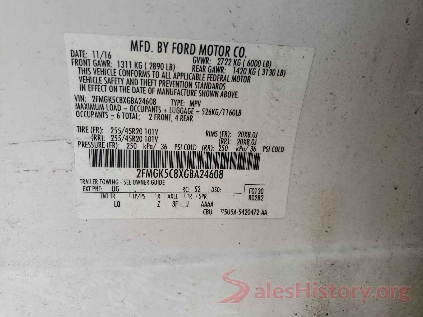 2FMGK5C8XGBA24608 2016 FORD FLEX