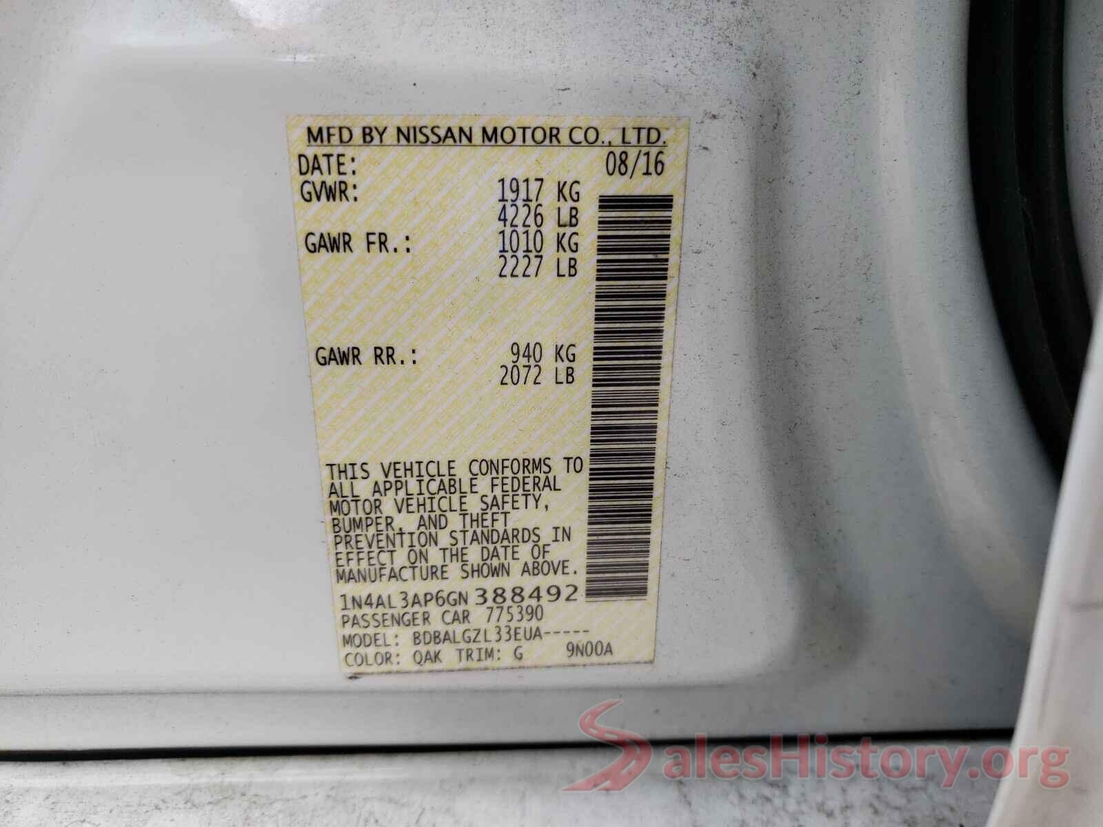 1N4AL3AP6GN388492 2016 NISSAN ALTIMA