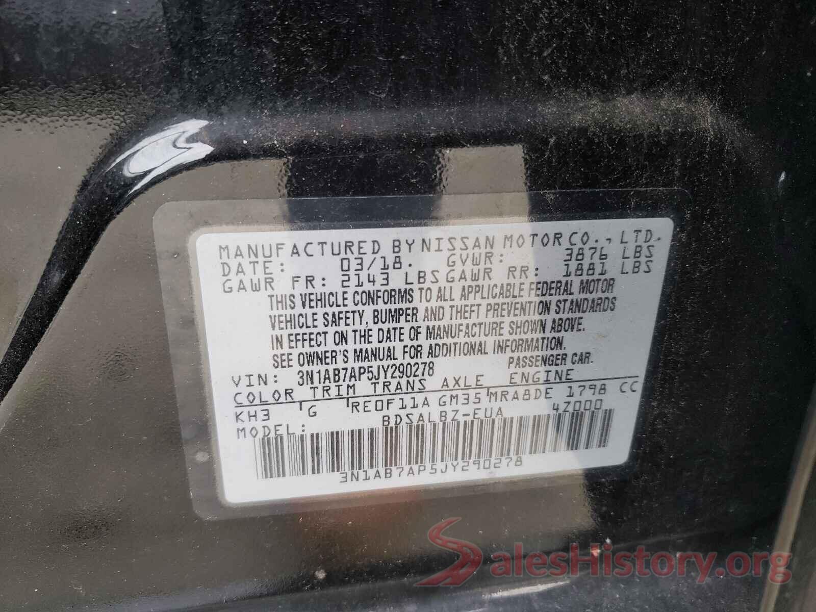 3N1AB7AP5JY290278 2018 NISSAN SENTRA