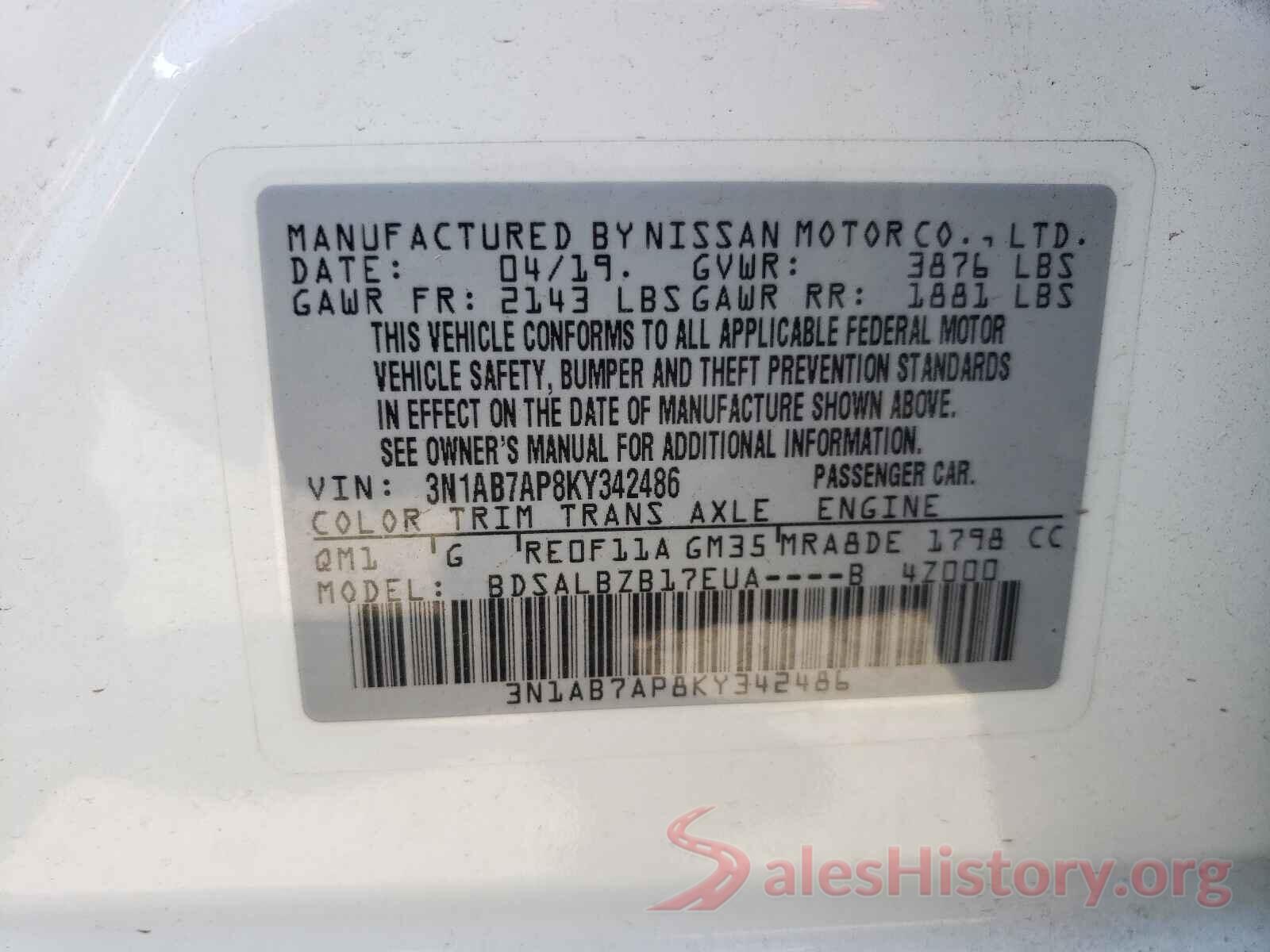 3N1AB7AP8KY342486 2019 NISSAN SENTRA