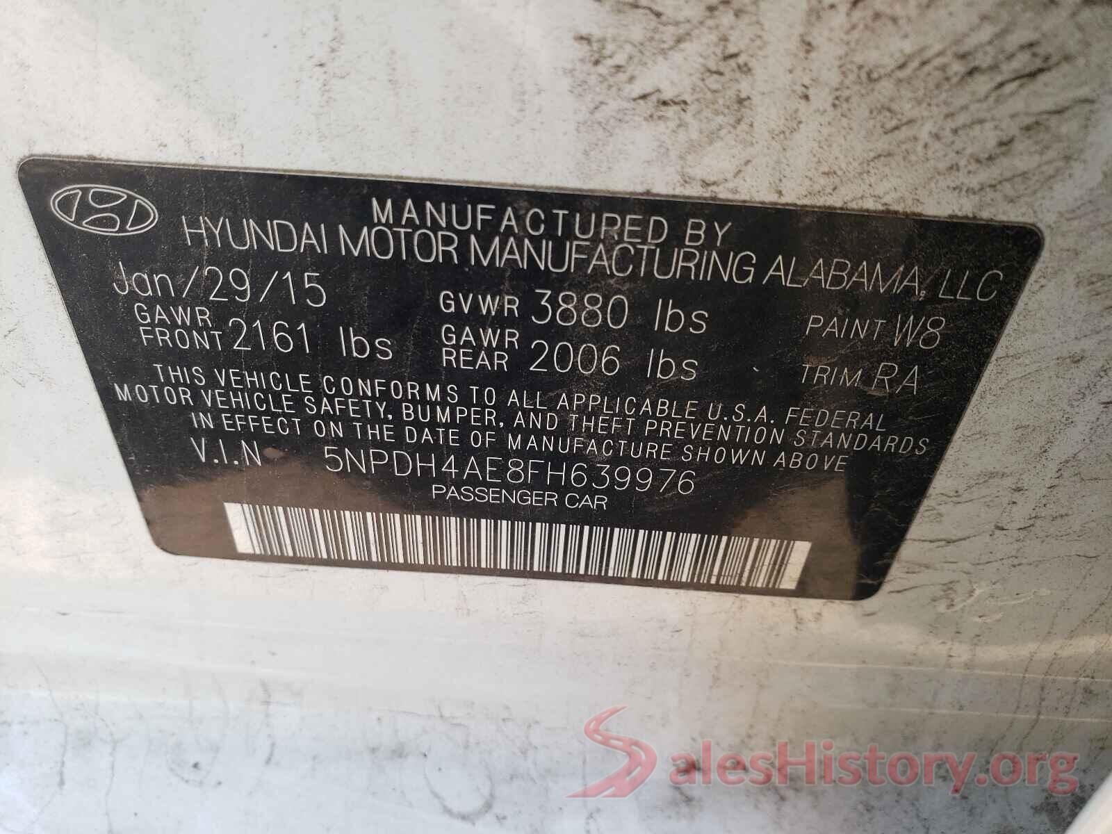 5NPDH4AE8FH639976 2015 HYUNDAI ELANTRA