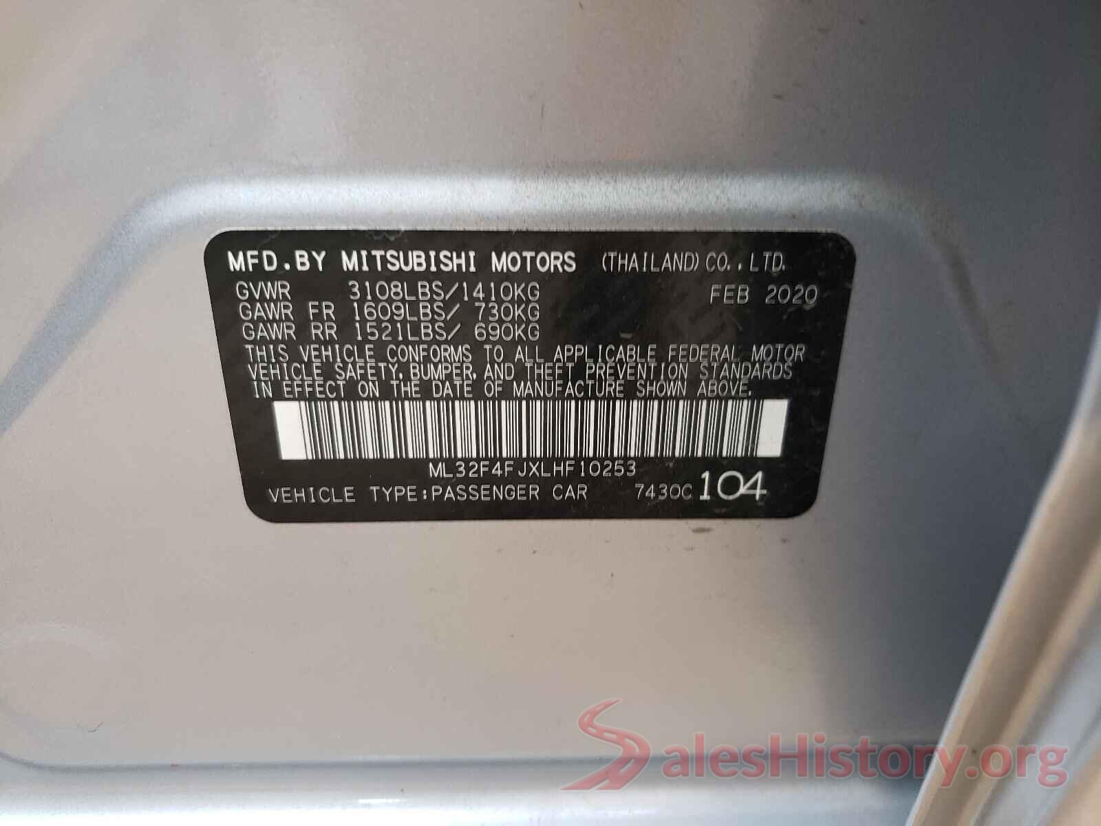 ML32F4FJXLHF10253 2020 MITSUBISHI MIRAGE