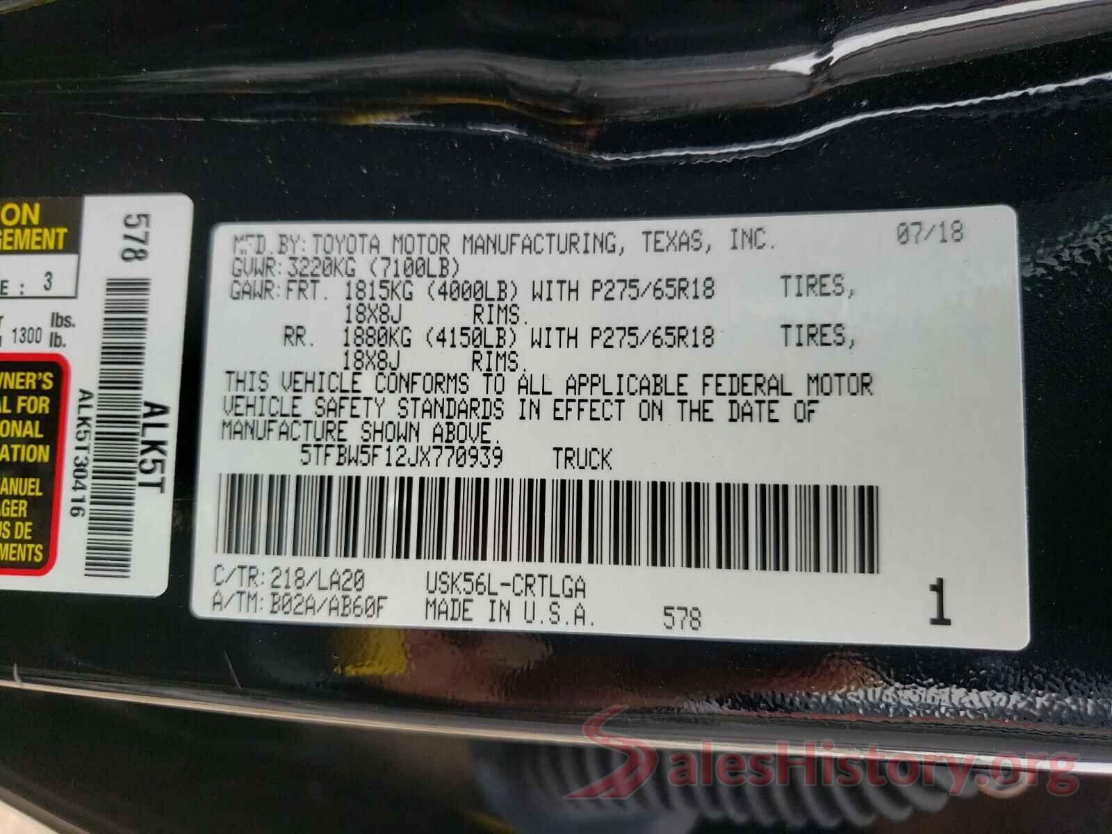 5TFBW5F12JX770939 2018 TOYOTA TUNDRA