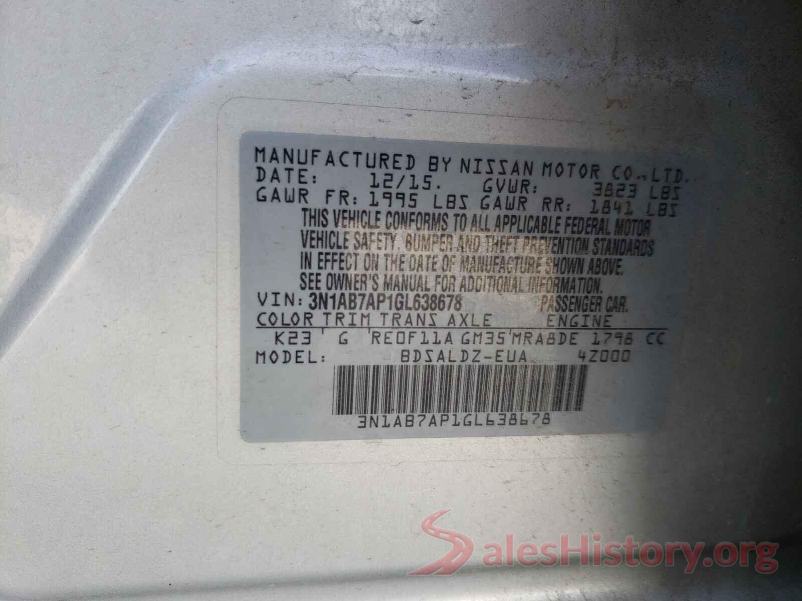 3N1AB7AP1GL638678 2016 NISSAN SENTRA