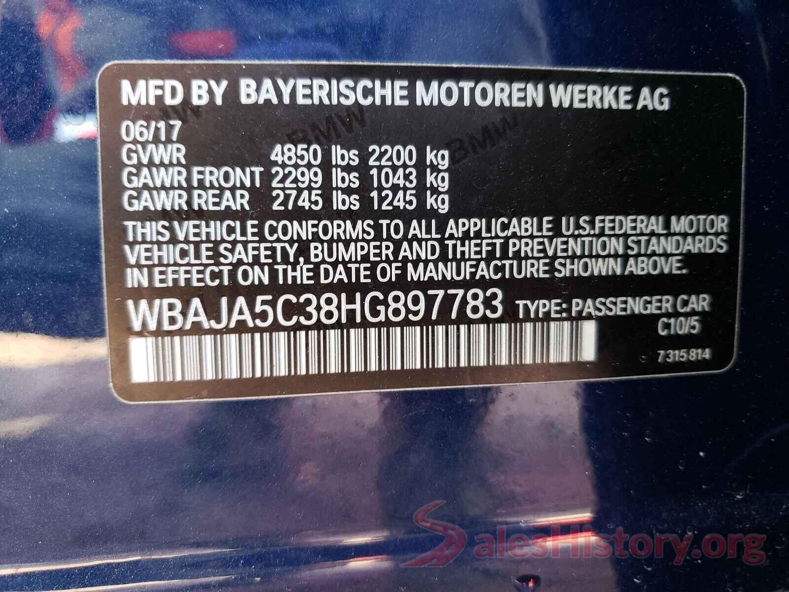 WBAJA5C38HG897783 2017 BMW 5 SERIES