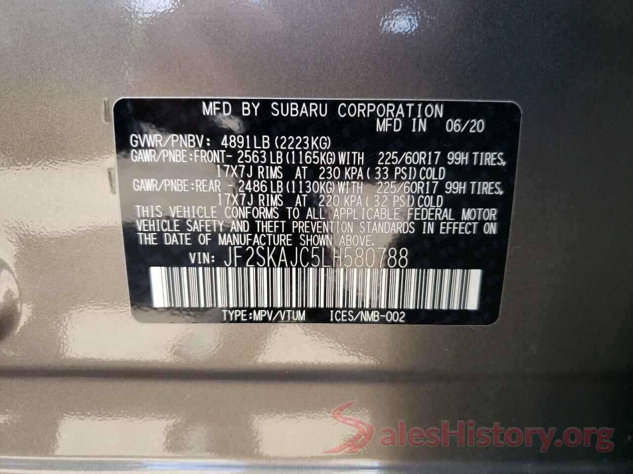 JF2SKAJC5LH580788 2020 SUBARU FORESTER