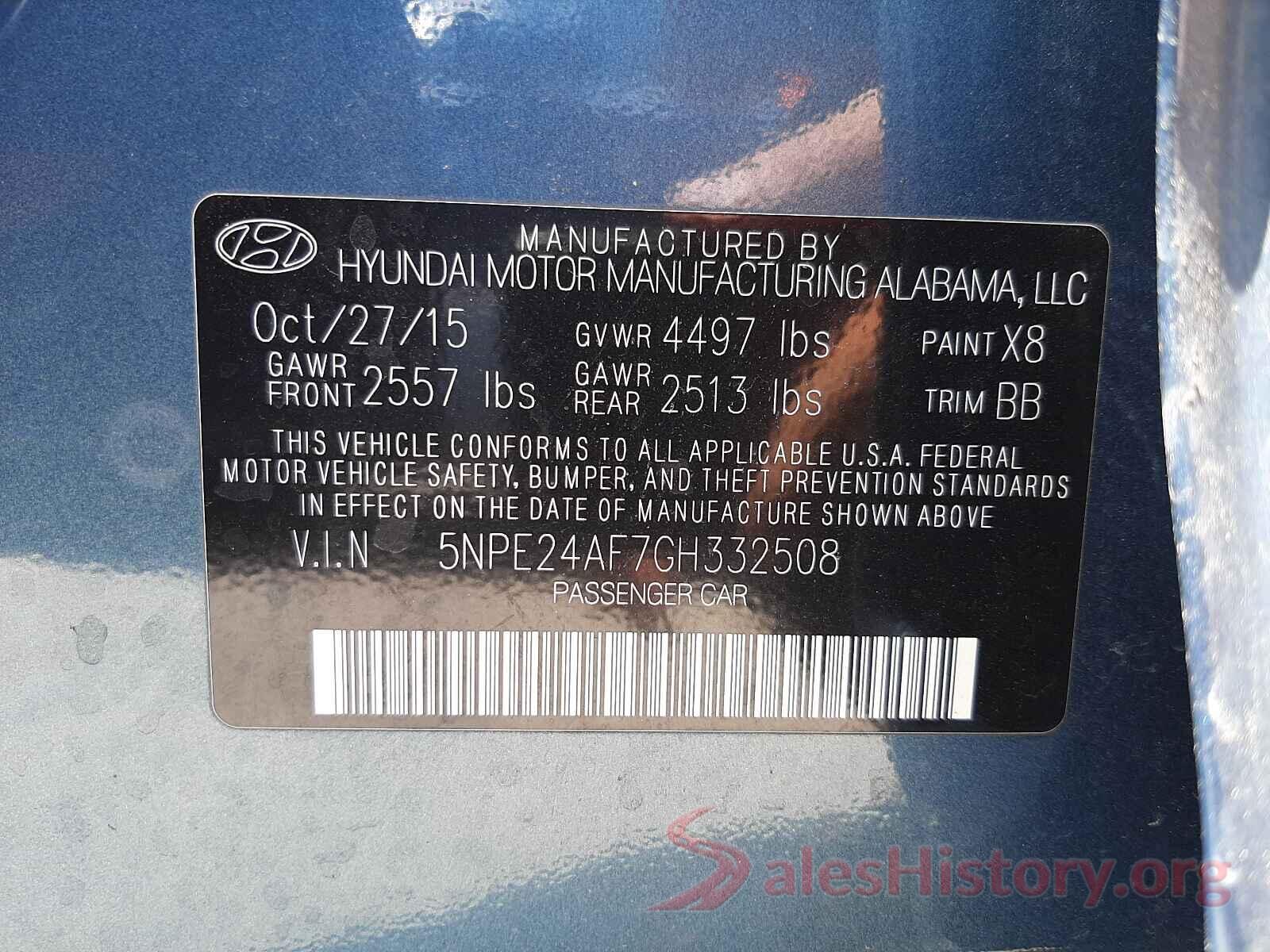 5NPE24AF7GH332508 2016 HYUNDAI SONATA