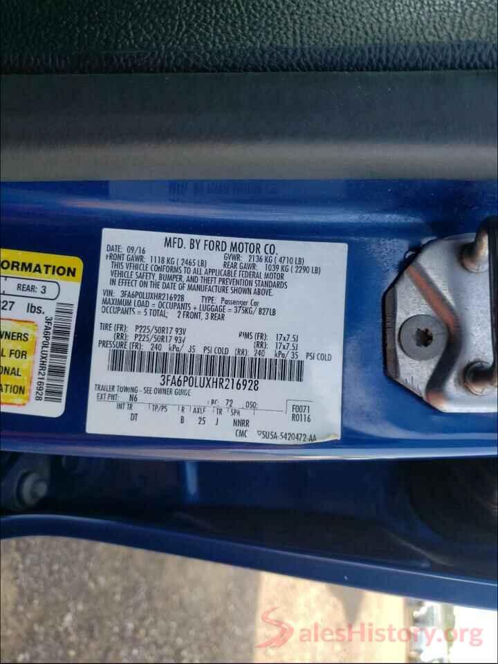 3FA6P0LUXHR216928 2017 FORD FUSION