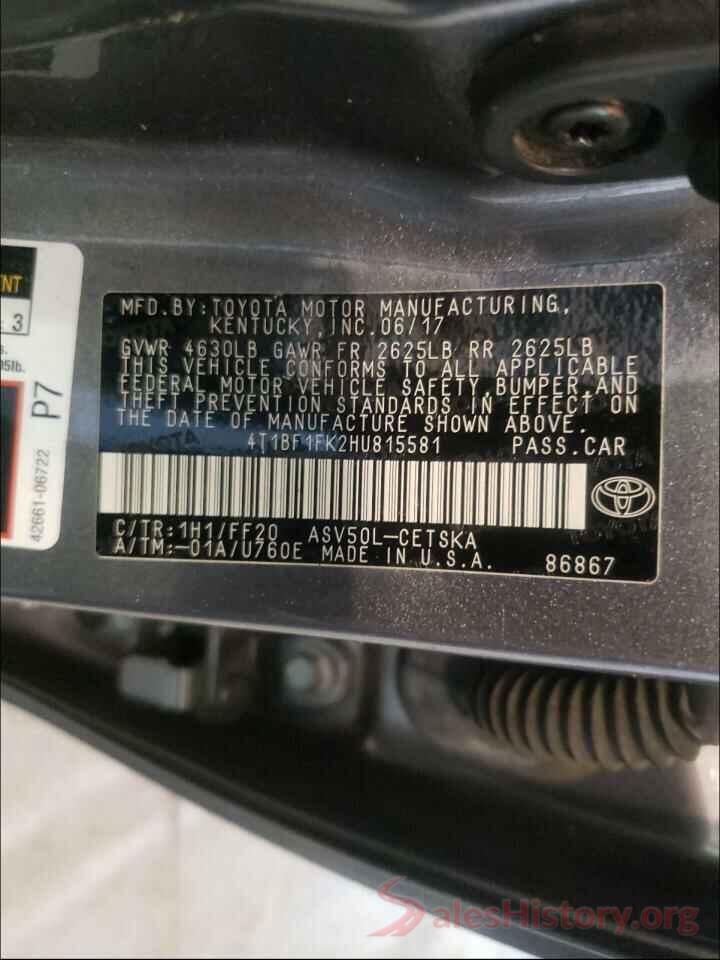 4T1BF1FK2HU815581 2017 TOYOTA CAMRY