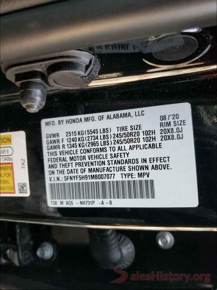 5FNYF5H91MB007077 2021 HONDA PILOT