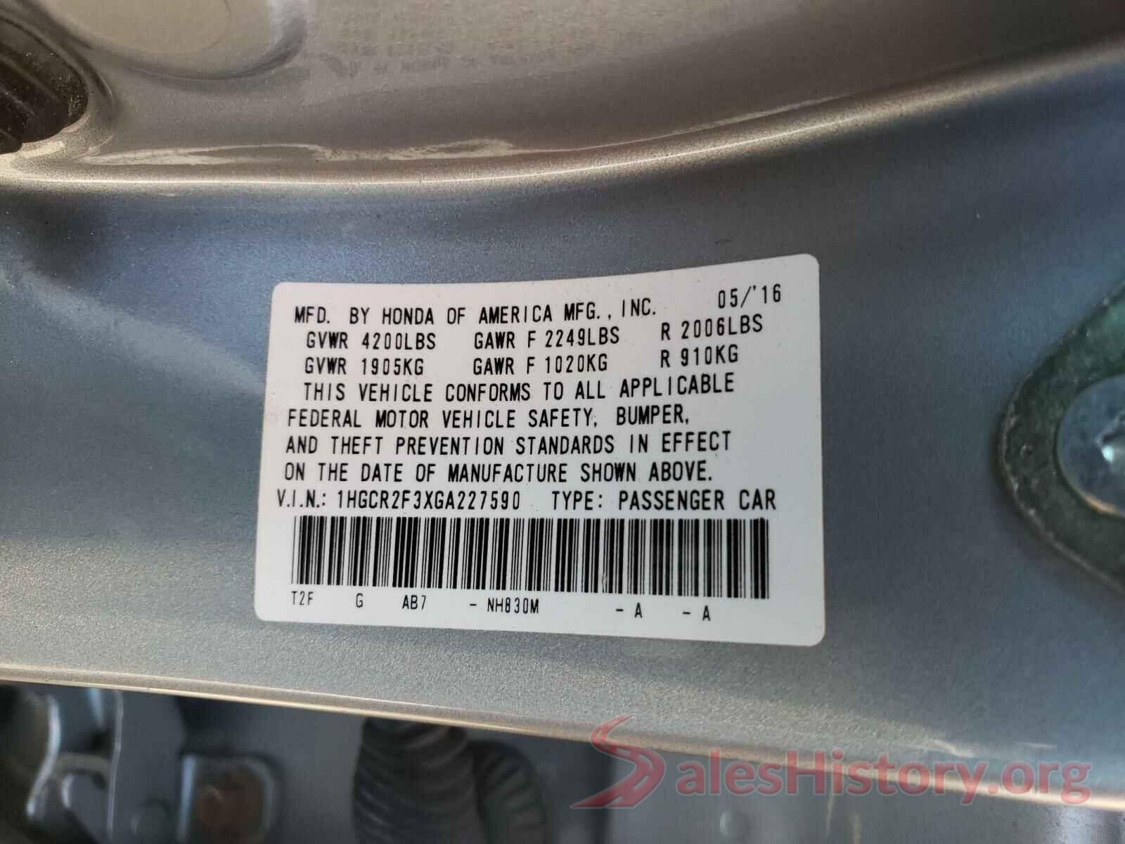 1HGCR2F3XGA227590 2016 HONDA ACCORD