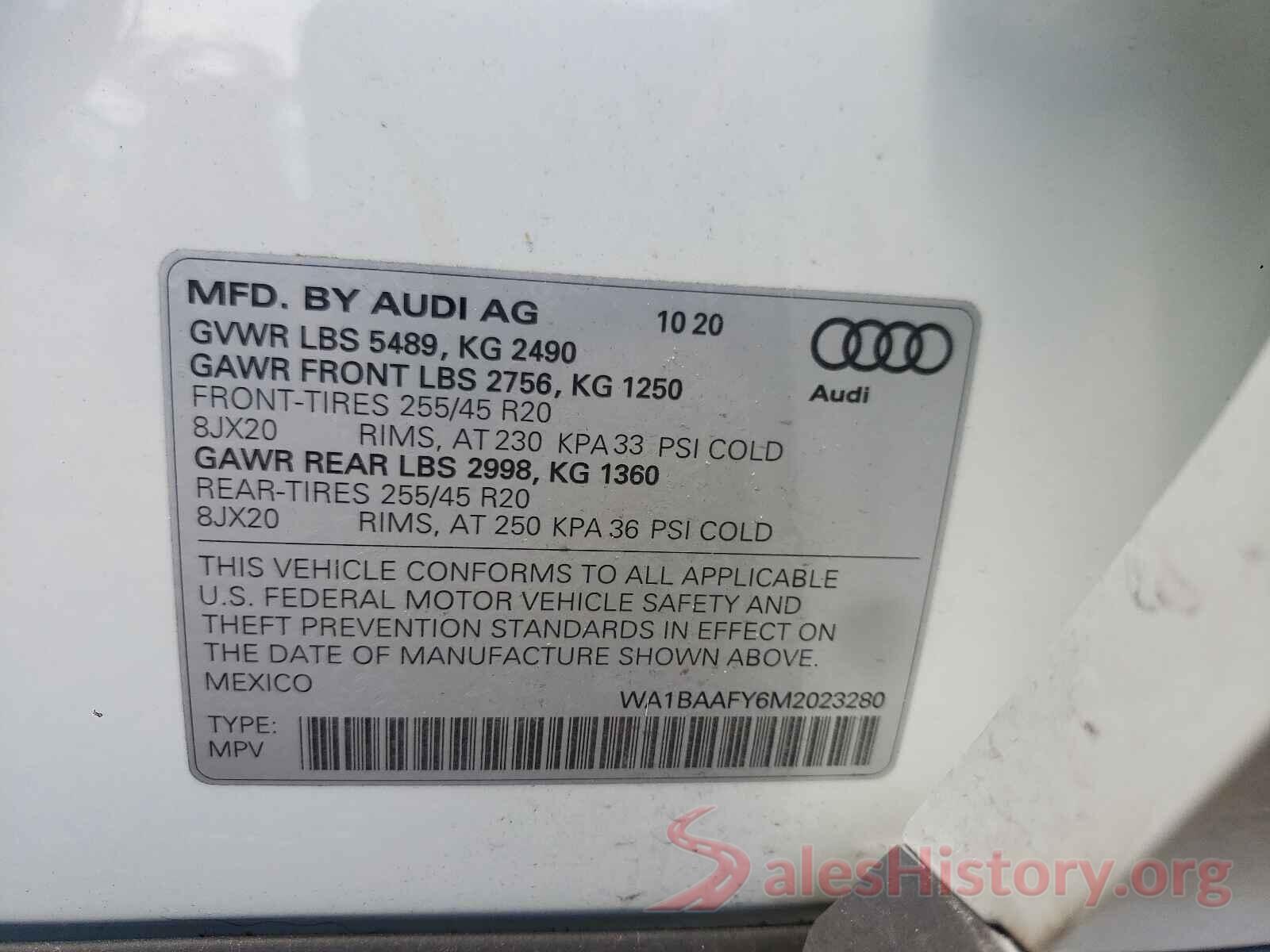 WA1BAAFY6M2023280 2021 AUDI Q5