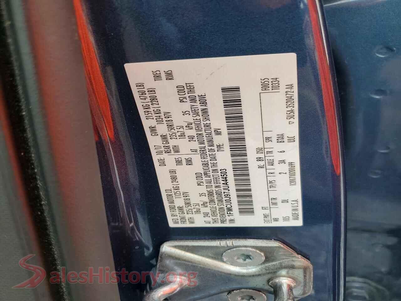 2018 FORD ESCAPE VIN 1FMCU0J97JUA44503, wheel and tire