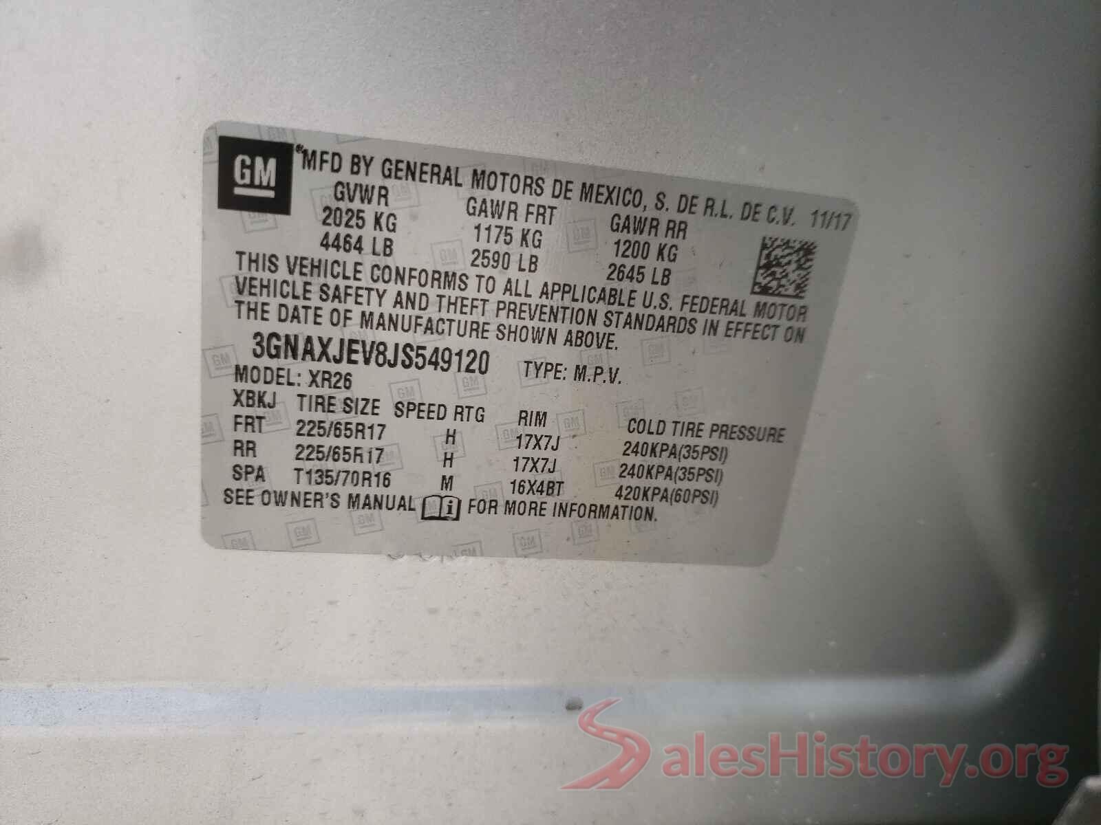 3GNAXJEV8JS549120 2018 CHEVROLET EQUINOX