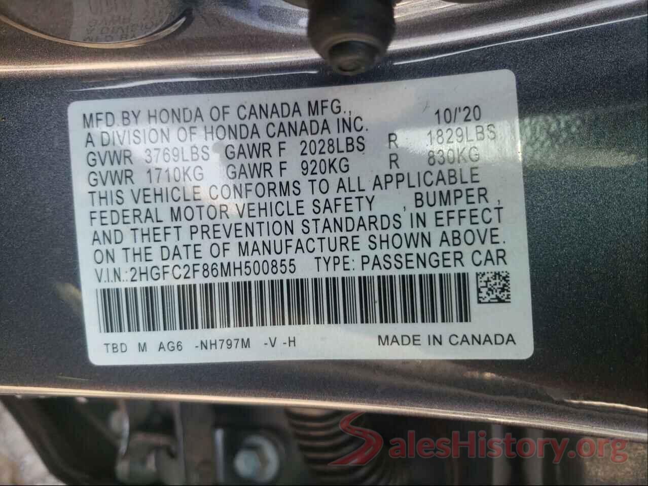 2HGFC2F86MH500855 2021 HONDA CIVIC