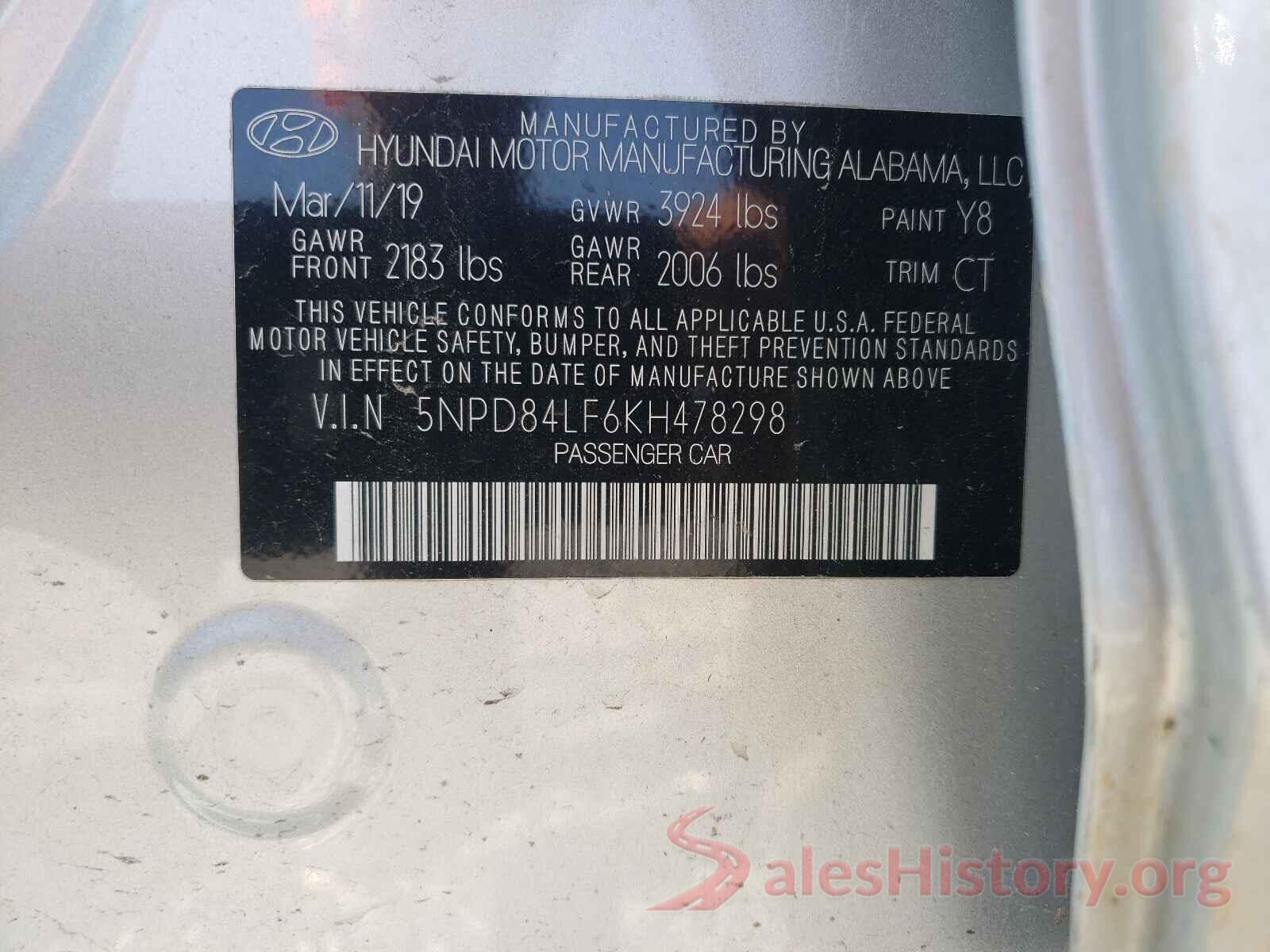 5NPD84LF6KH478298 2019 HYUNDAI ELANTRA