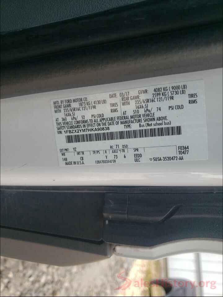 1FBZX2YM7HKA90838 2017 FORD TRANSIT CO