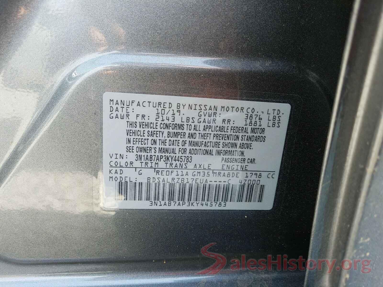 3N1AB7AP3KY445783 2019 NISSAN SENTRA