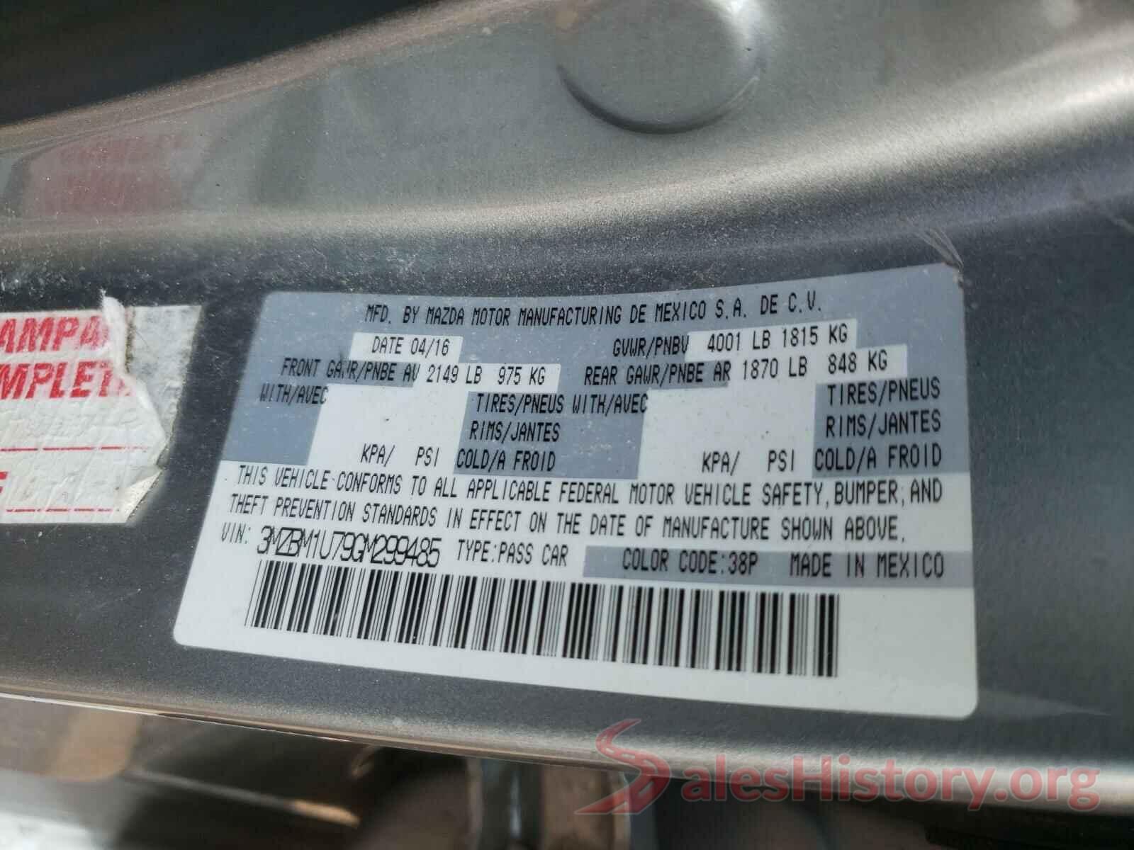 3MZBM1U79GM299485 2016 MAZDA 3