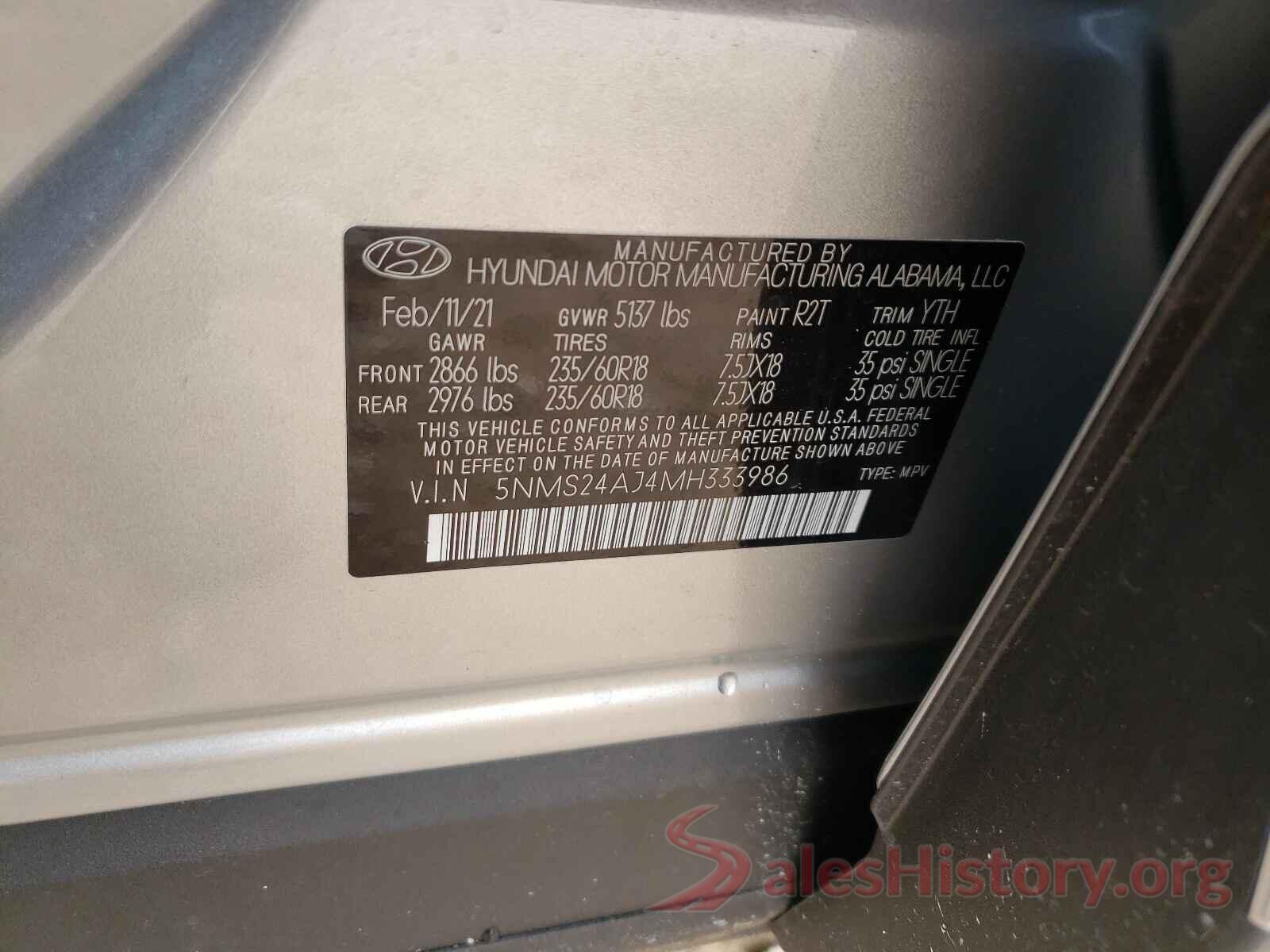 5NMS24AJ4MH333986 2021 HYUNDAI SANTA FE