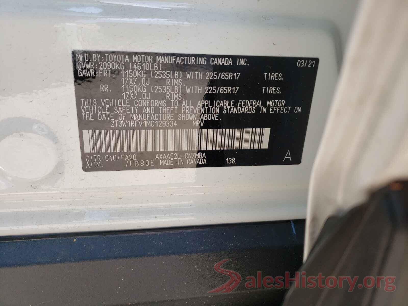 2T3W1RFV1MC129334 2021 TOYOTA RAV4