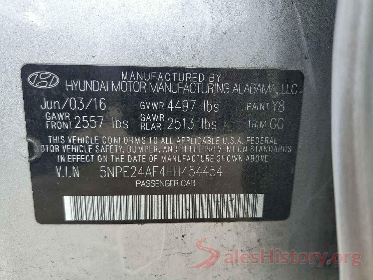 5NPE24AF4HH454454 2017 HYUNDAI SONATA