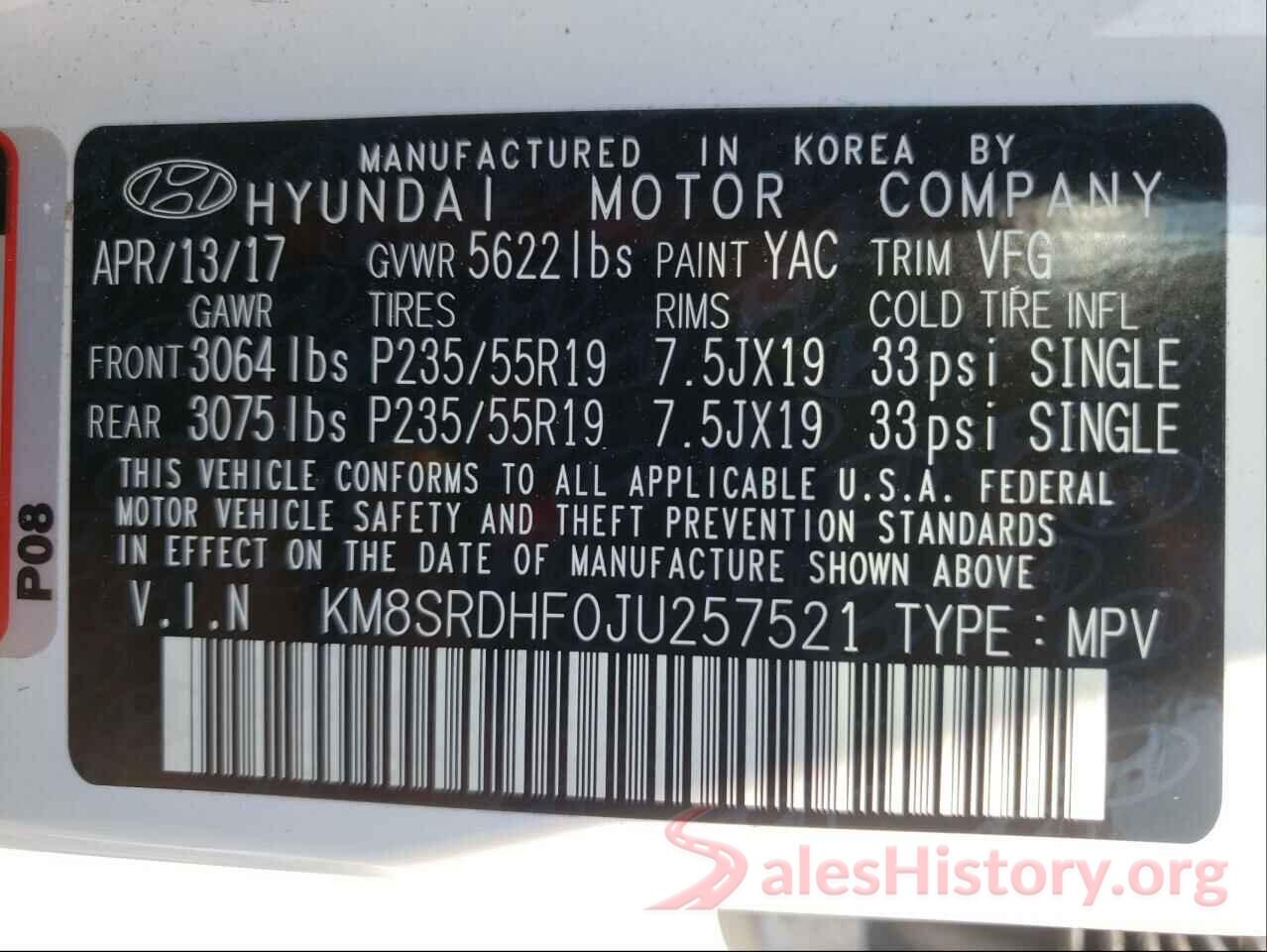 KM8SRDHF0JU257521 2018 HYUNDAI SANTA FE