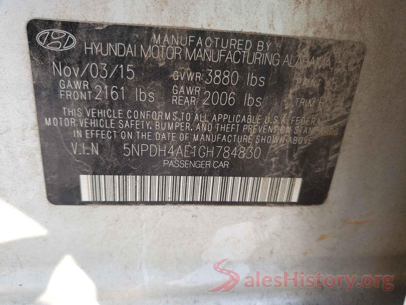 5NPDH4AE1GH784830 2016 HYUNDAI ELANTRA