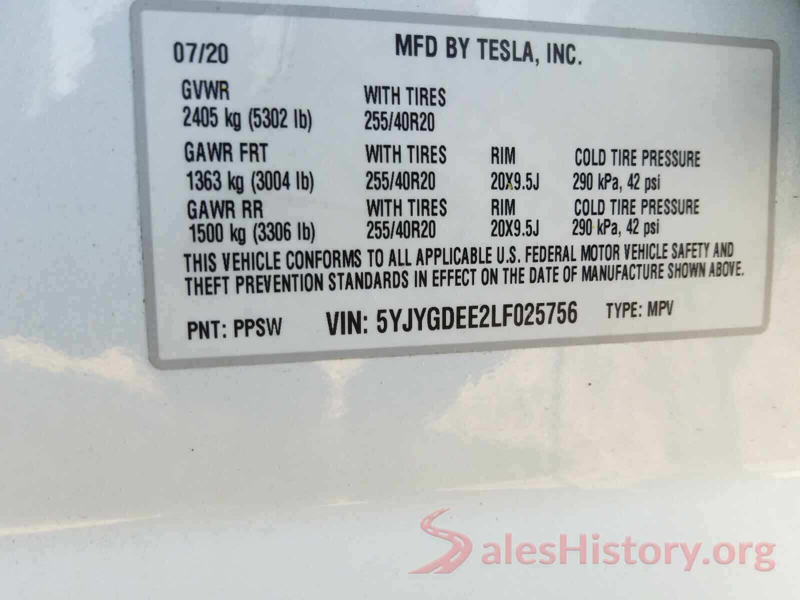 5YJYGDEE2LF025756 2020 TESLA MODEL Y