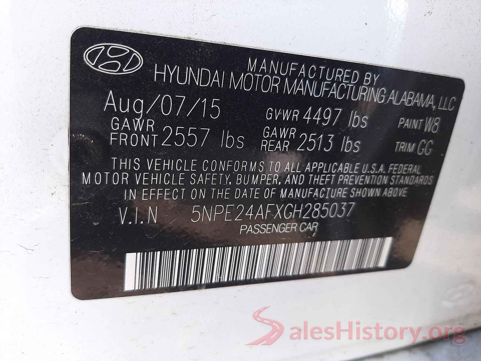 5NPE24AFXGH285037 2016 HYUNDAI SONATA