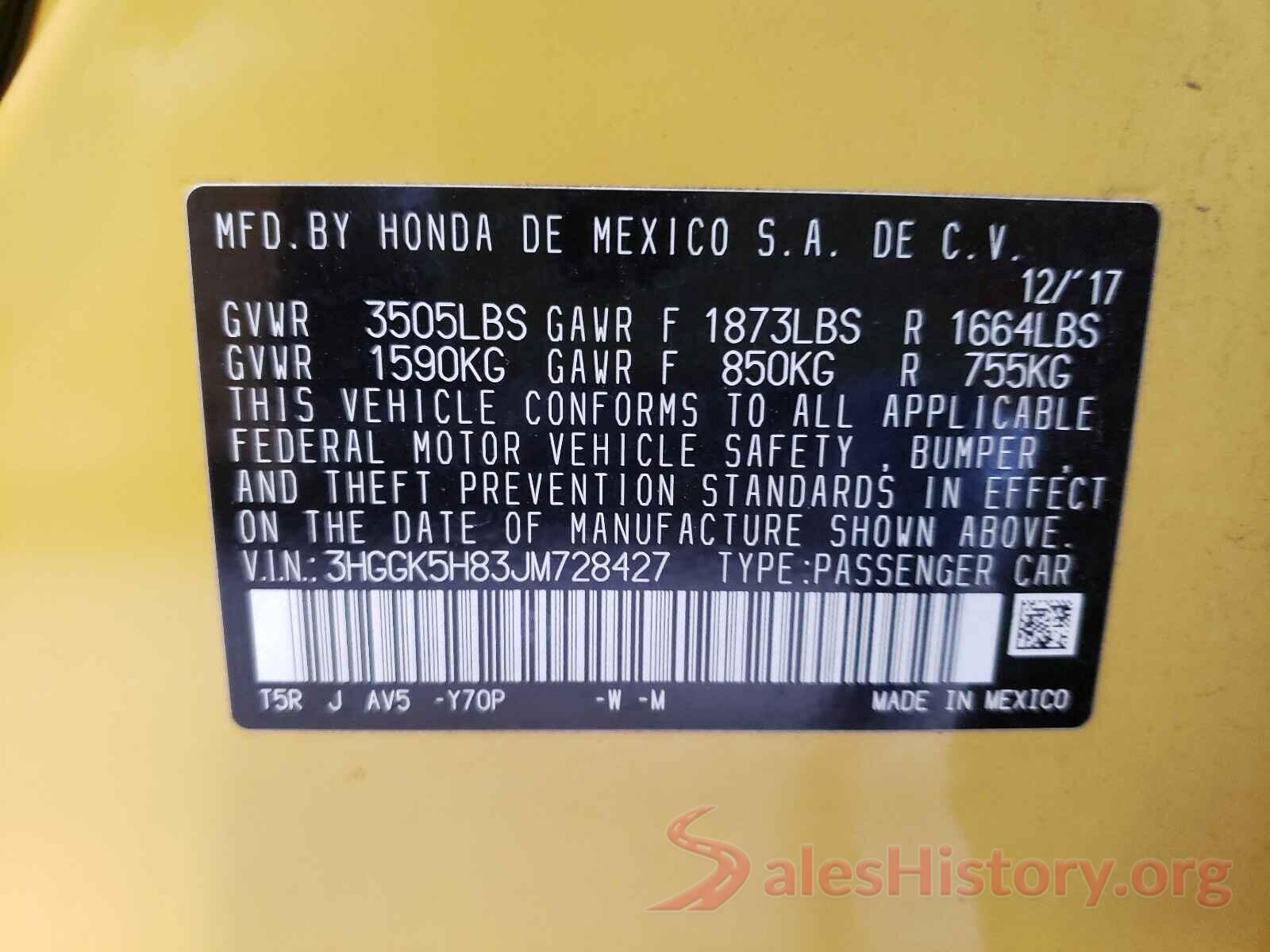 3HGGK5H83JM728427 2018 HONDA FIT