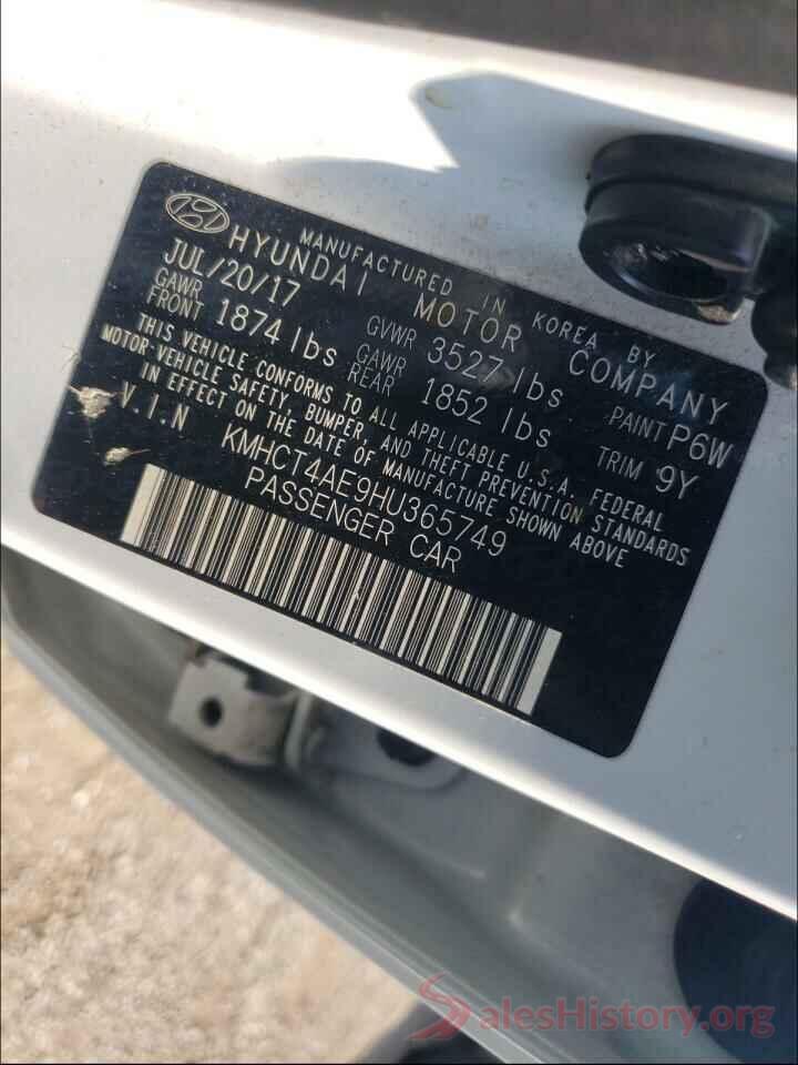 KMHCT4AE9HU365749 2017 HYUNDAI ACCENT