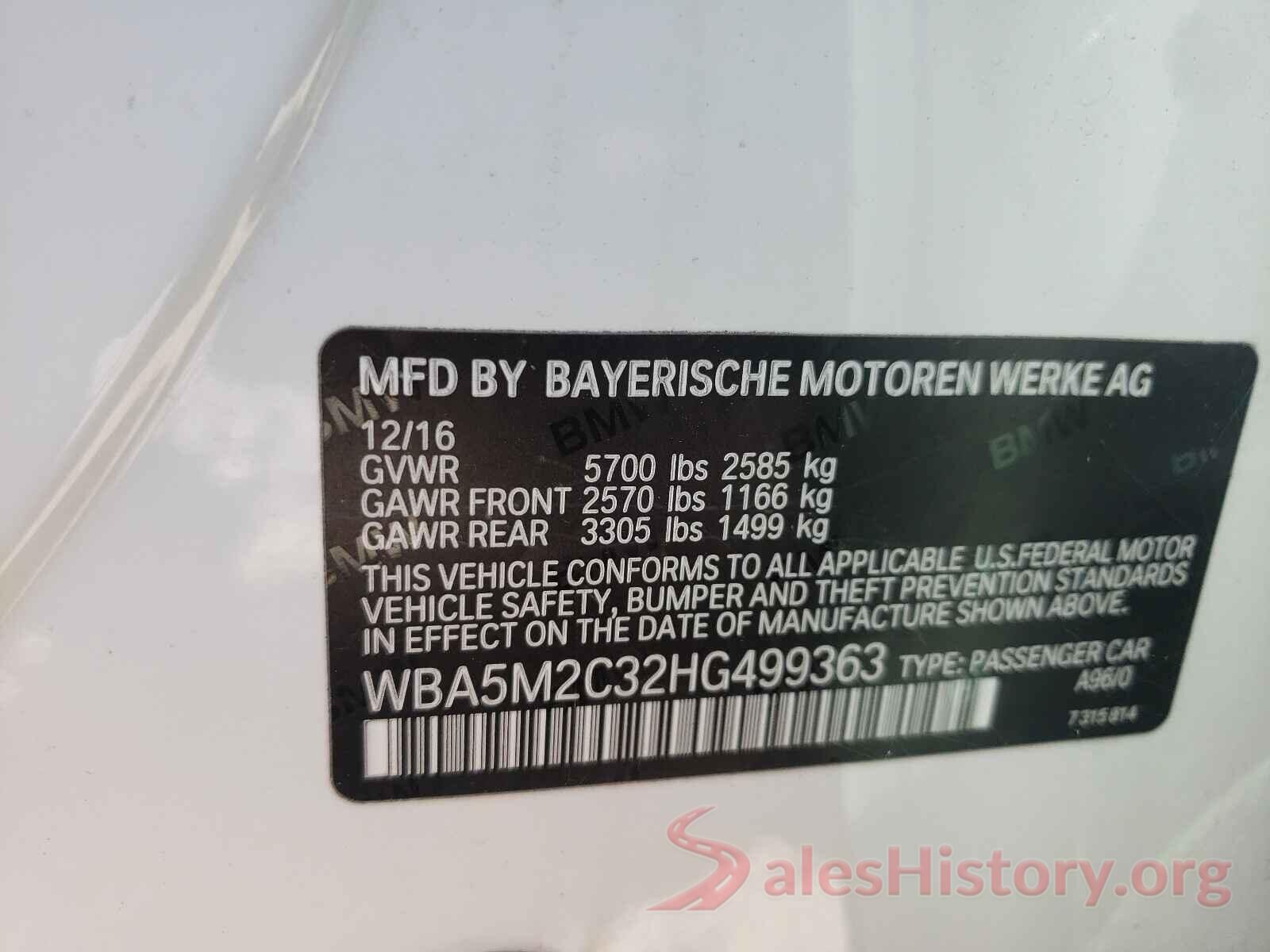 WBA5M2C32HG499363 2017 BMW 5 SERIES