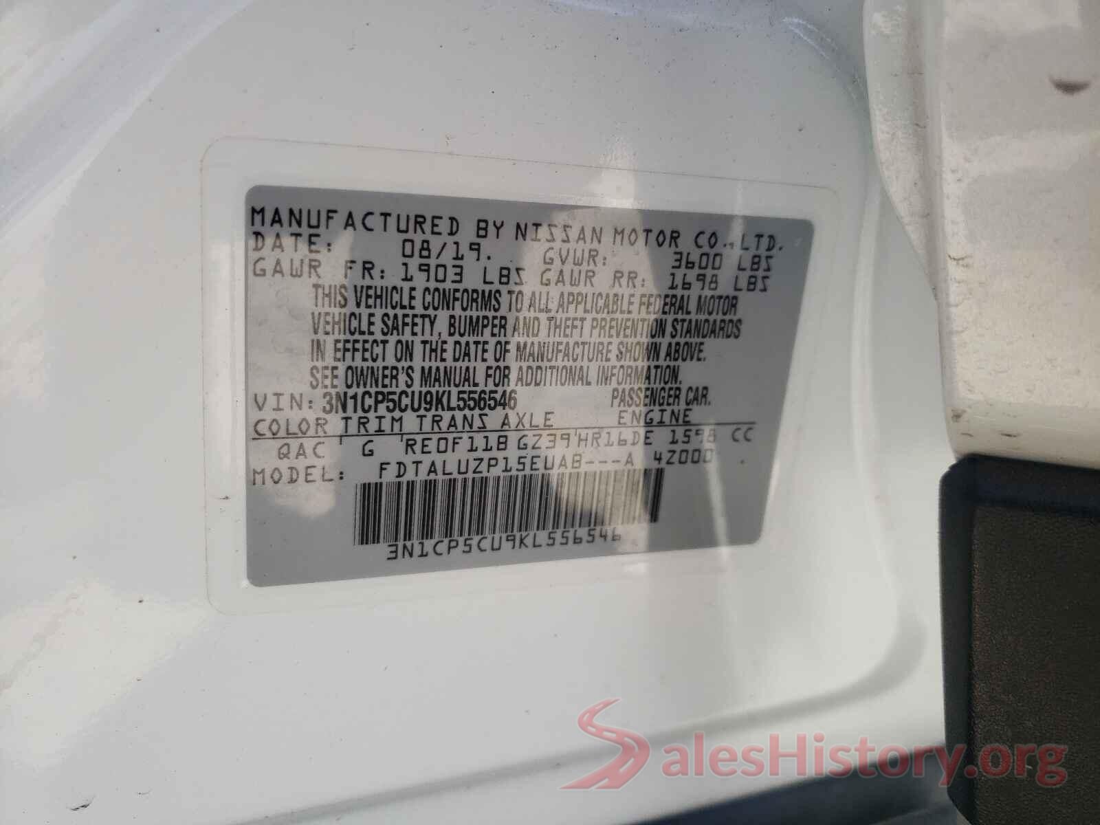 3N1CP5CU9KL556546 2019 NISSAN KICKS