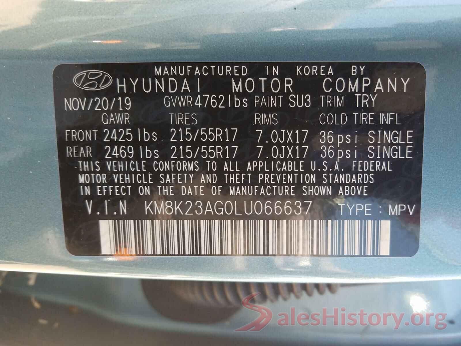 KM8K23AG0LU066637 2020 HYUNDAI KONA