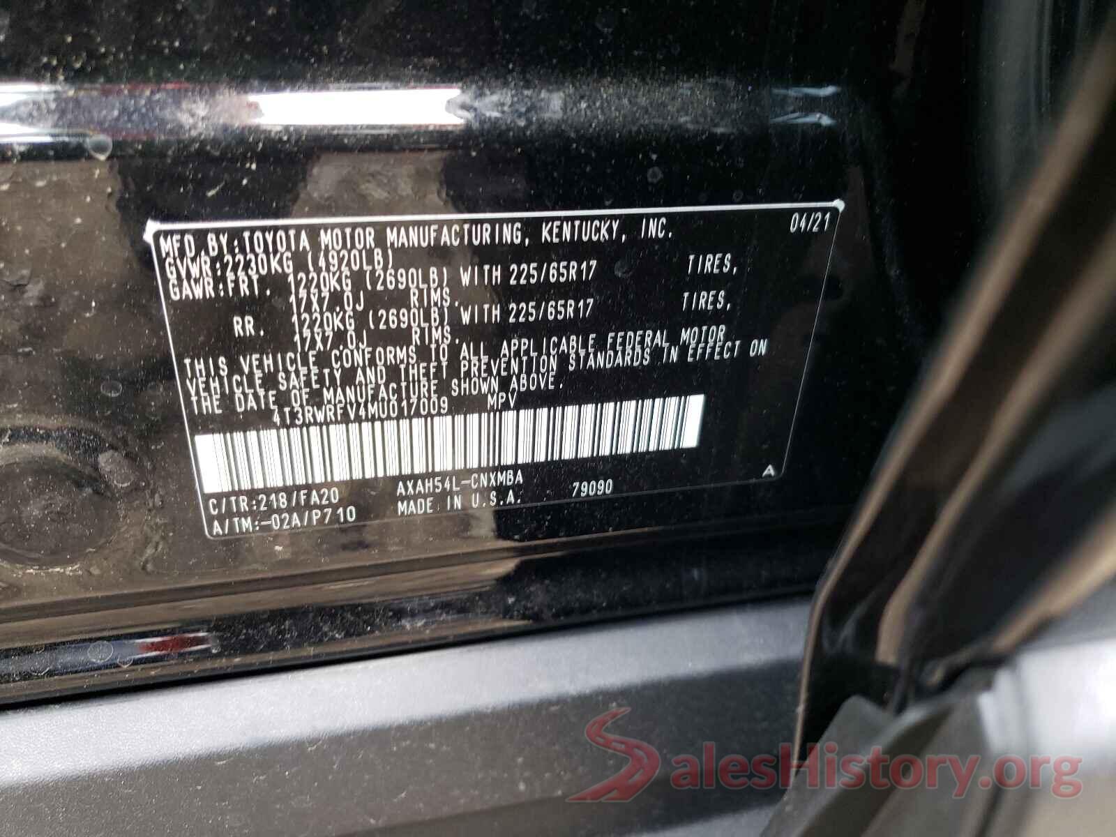 4T3RWRFV4MU017009 2021 TOYOTA RAV4