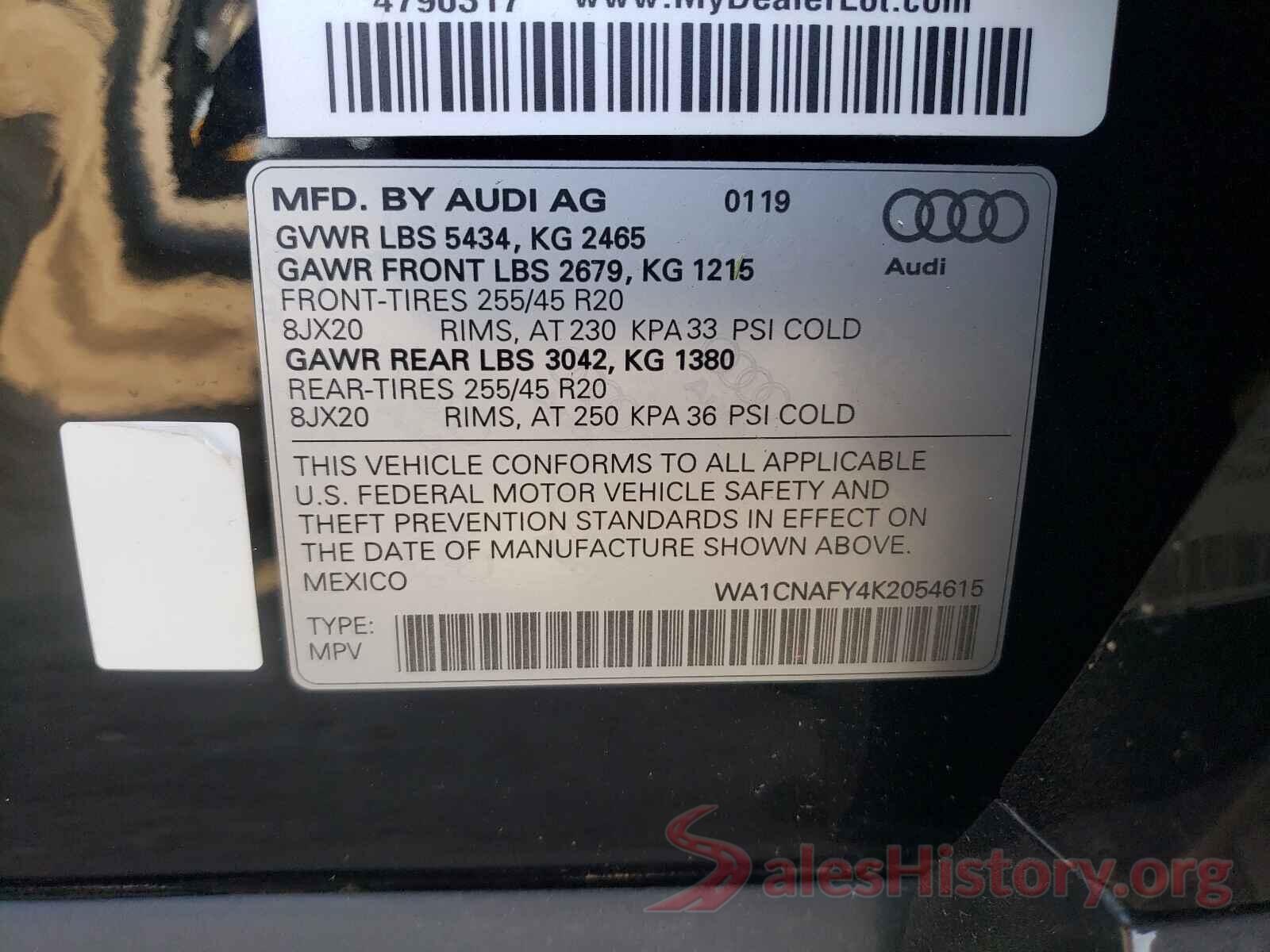 WA1CNAFY4K2054615 2019 AUDI Q5