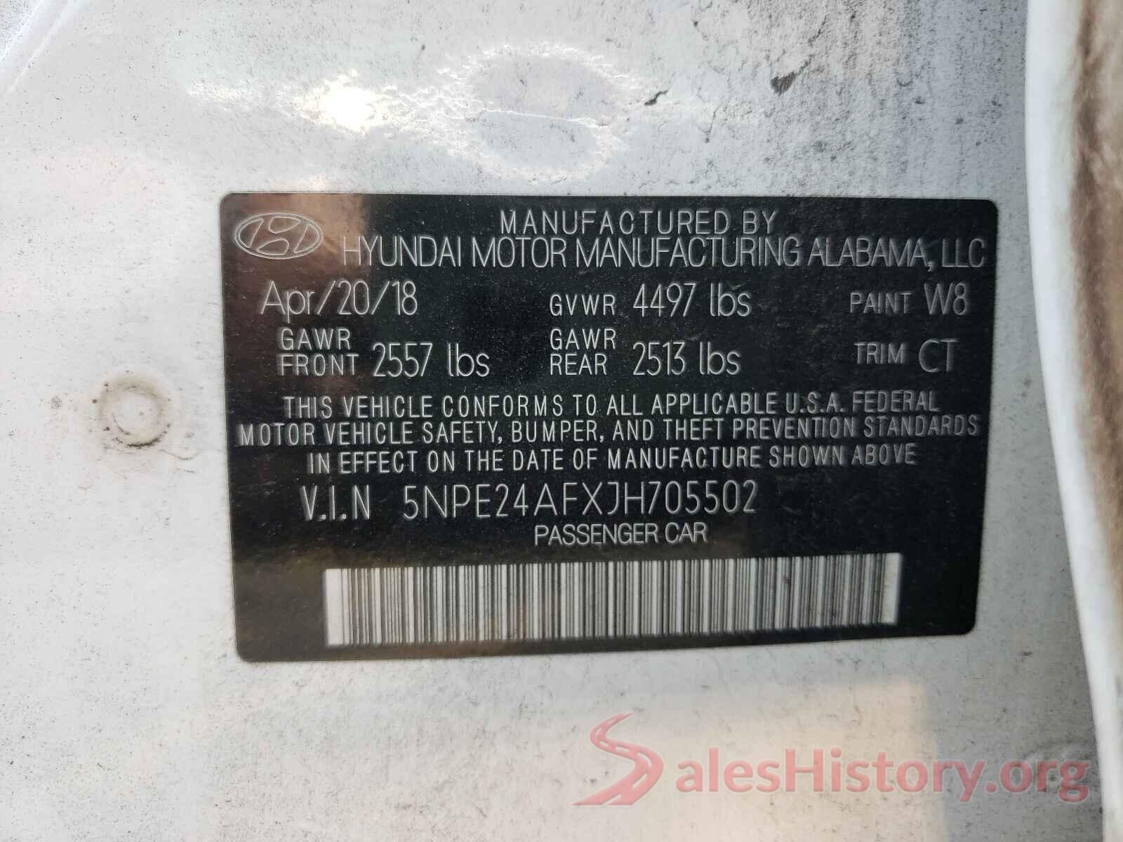 5NPE24AFXJH705502 2018 HYUNDAI SONATA