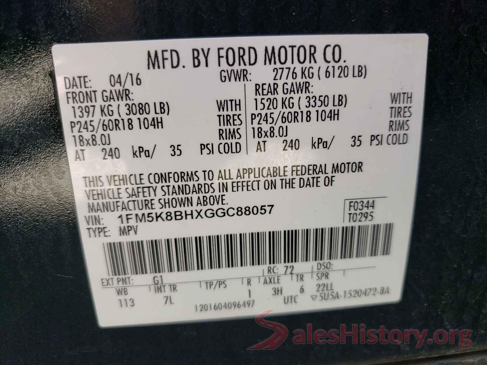 1FM5K8BHXGGC88057 2016 FORD EXPLORER