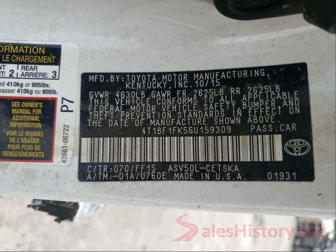 4T1BF1FK5GU159309 2016 TOYOTA CAMRY