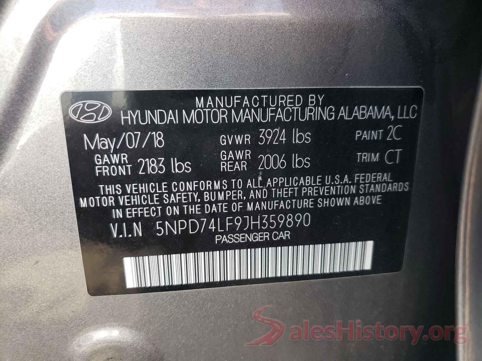 5NPD74LF9JH359890 2018 HYUNDAI ELANTRA