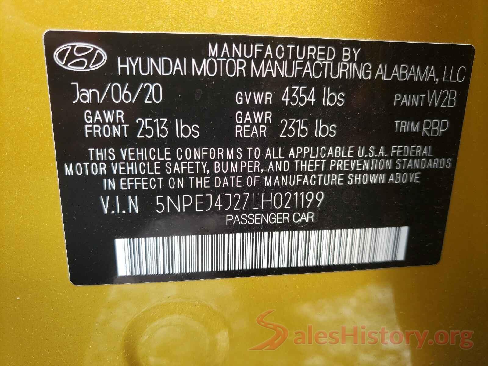 5NPEJ4J27LH021199 2020 HYUNDAI SONATA